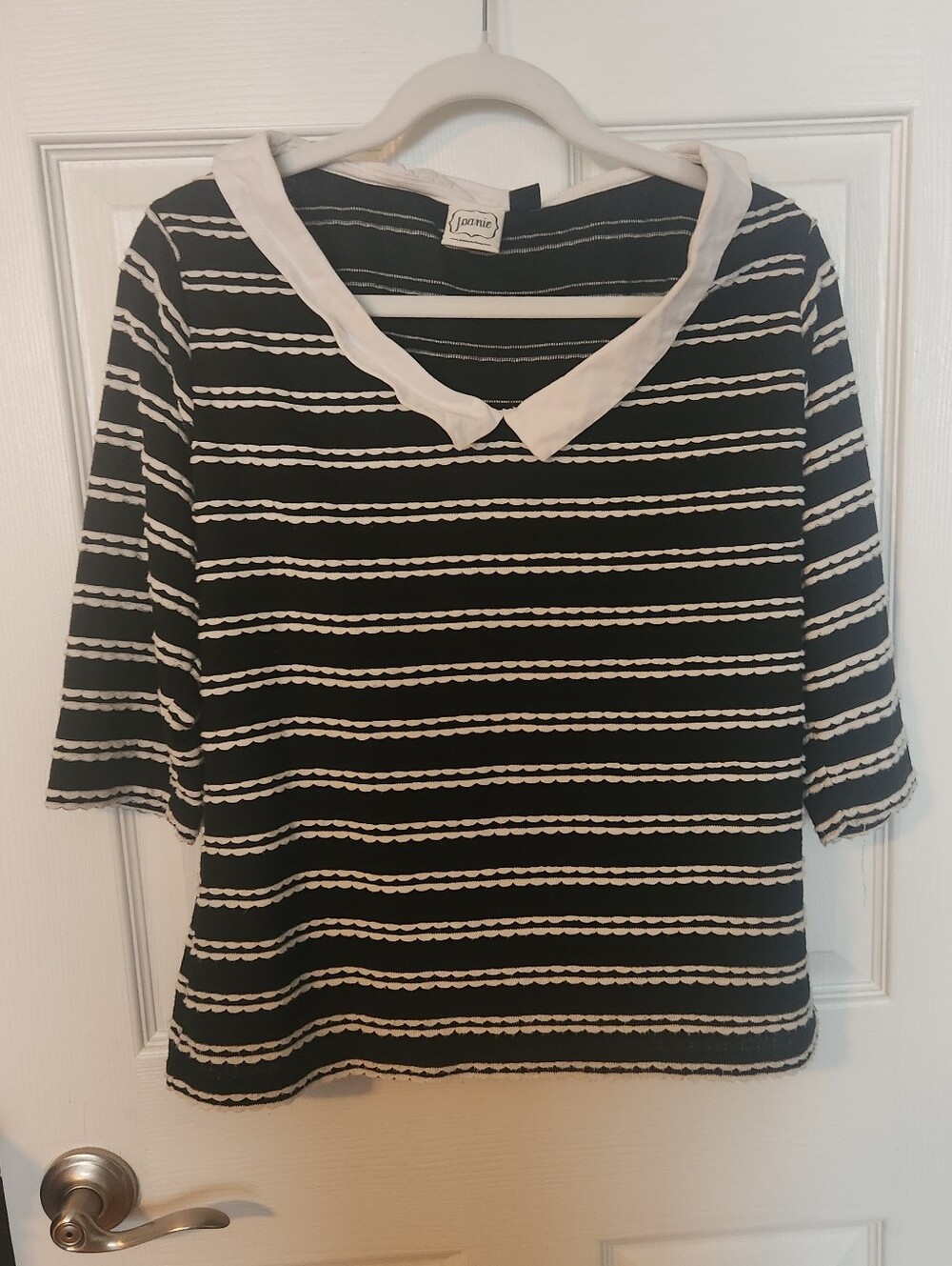 Joanie Black and White Striped Top with Peter Pan Collar